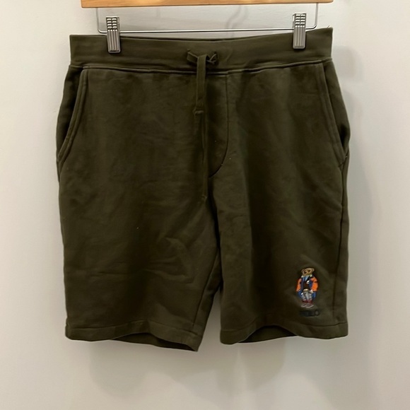 Polo Ralph Lauren Men’s Shorts Bear Fleece Pockets Drawstring Green Size Small - Picture 1 of 14